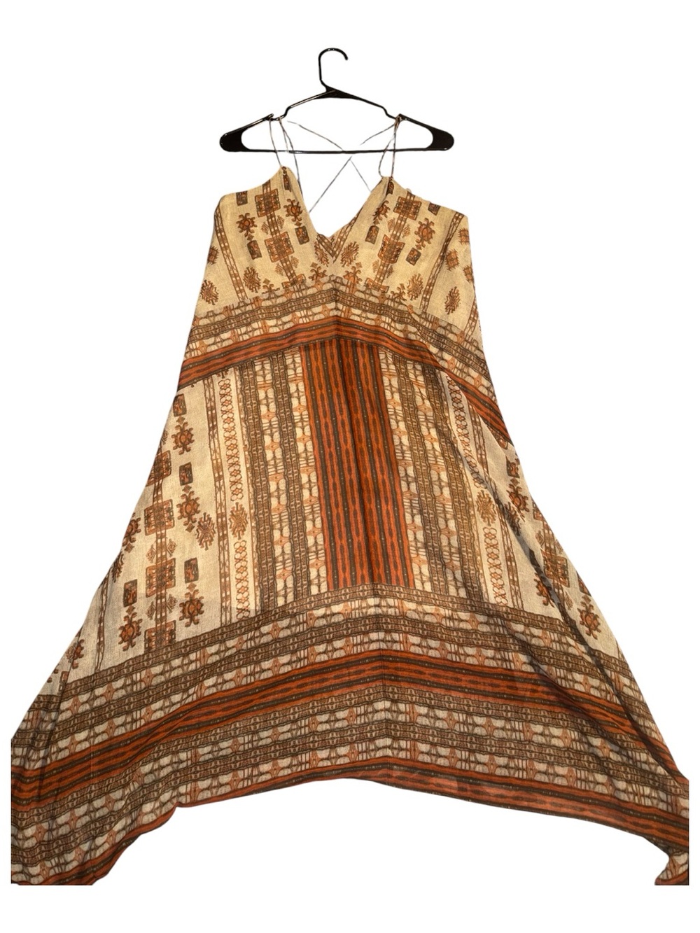 Lucky Brand Beige Maxi Dress with Rust and Brown Print